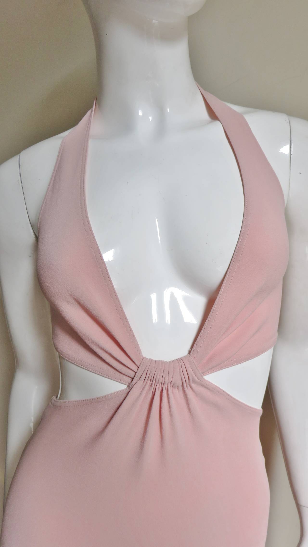 Celine Blush Plunge Cutout Maxi Dress In Excellent Condition In Water Mill, NY