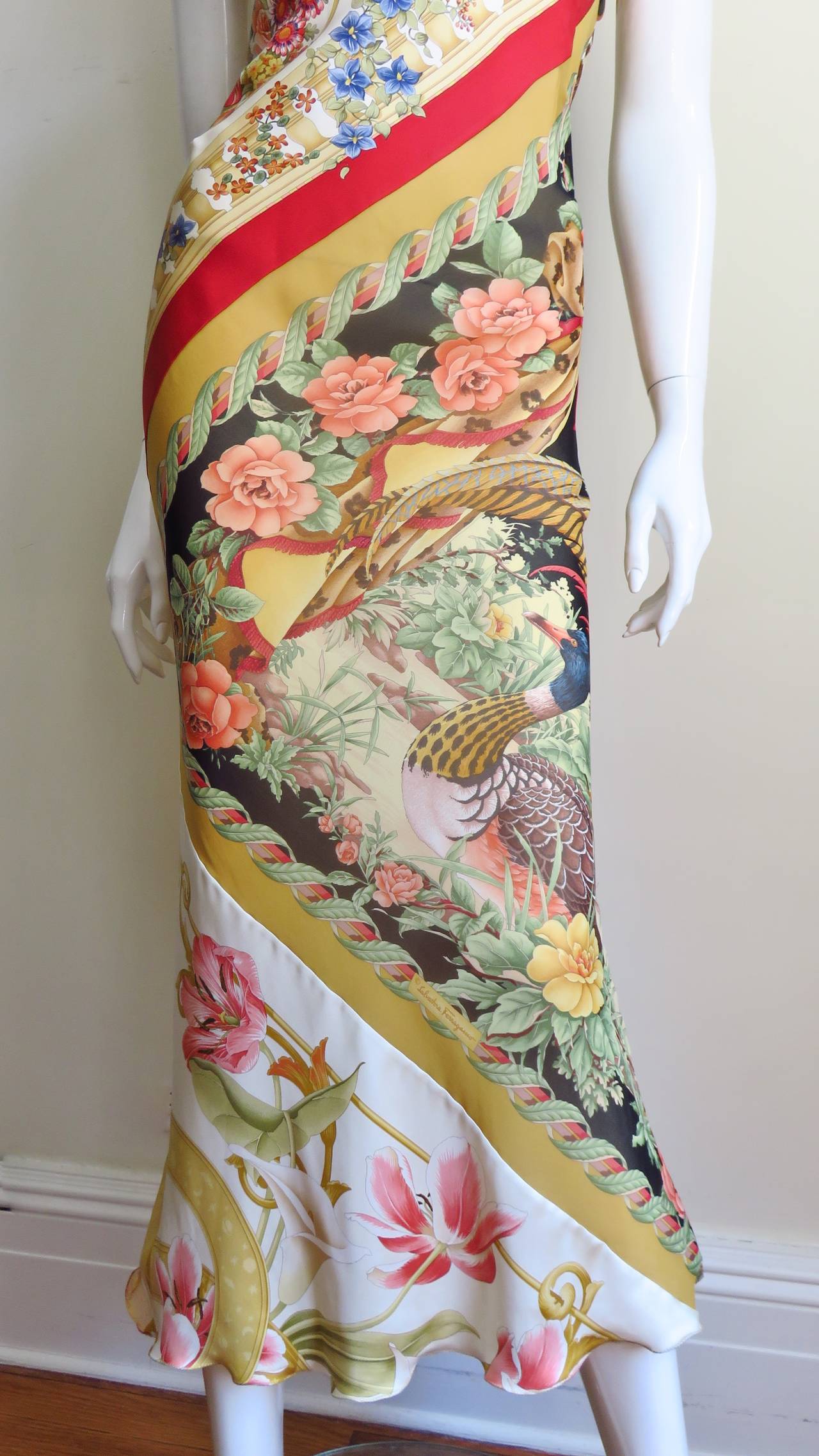 Women's Vintage Ferragamo Scarf Print Silk Dress