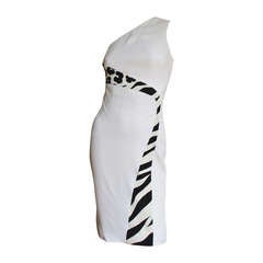 Versace Animal Print Trim One Shoulder Dress 5