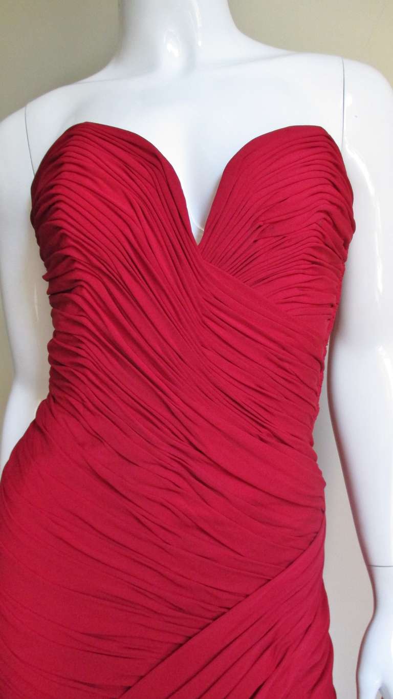 Vintage Vicky Tiel Ruched Strapless Dress In New Condition In Water Mill, NY