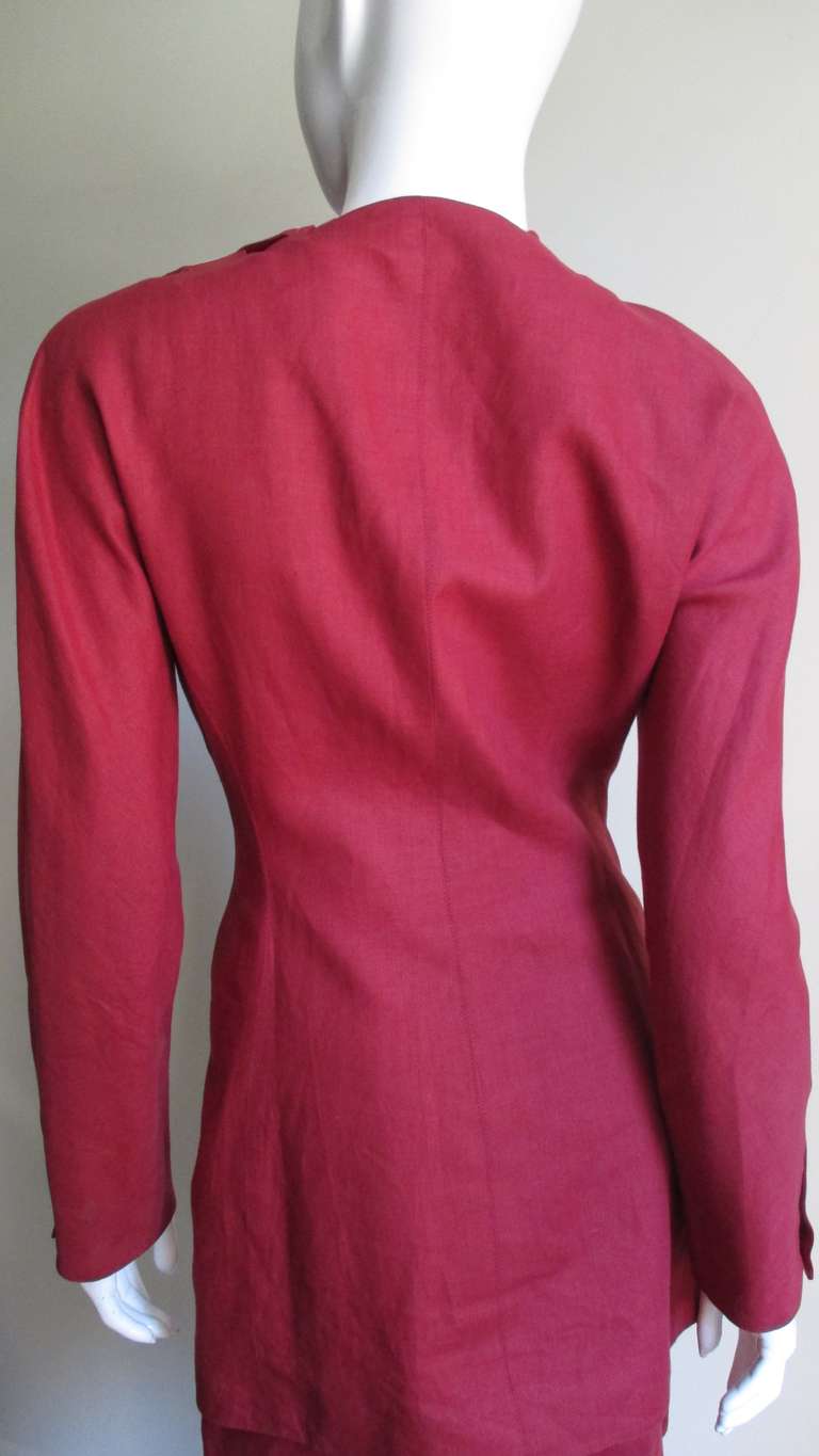 Tailleur jupe en lin Claude Montana des années 1980 en vente 6