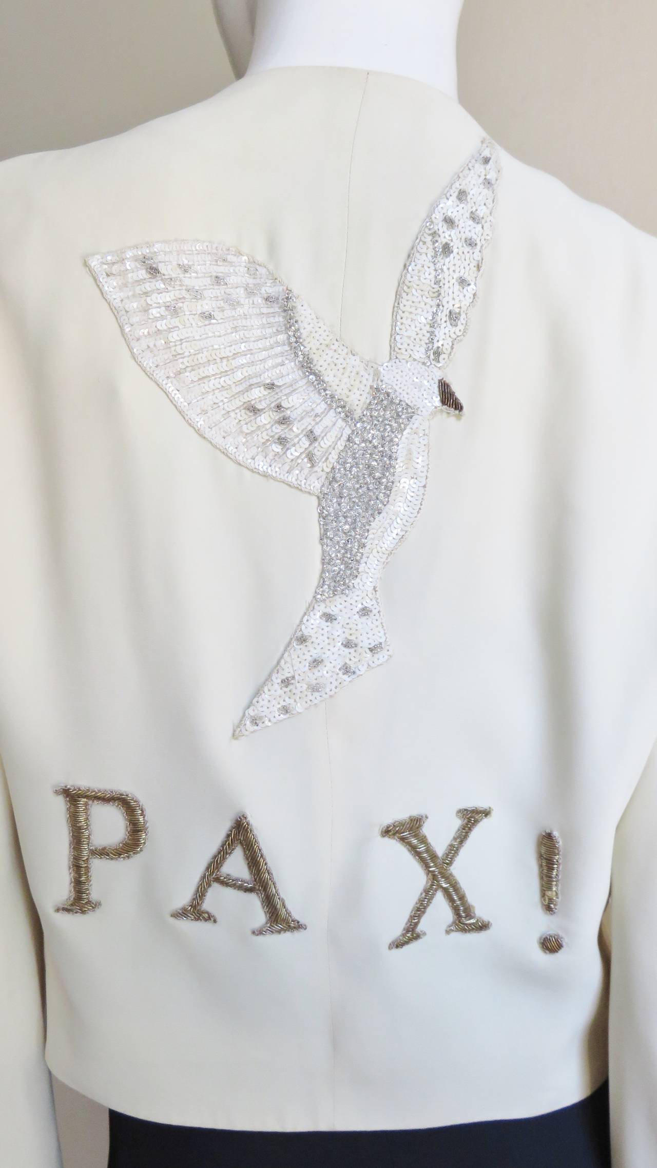 Moschino Couture Supspender Dress & Emboidered PEACE Beaded Dove Jacket 4