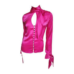 Gianni Versace Magenta Silk Tie Neck & Cuffs Shirt 12