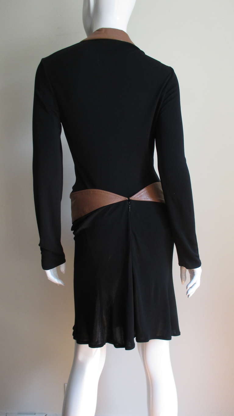  Gianni Versace Couture Color Block Dress with Leather Trim  For Sale 4