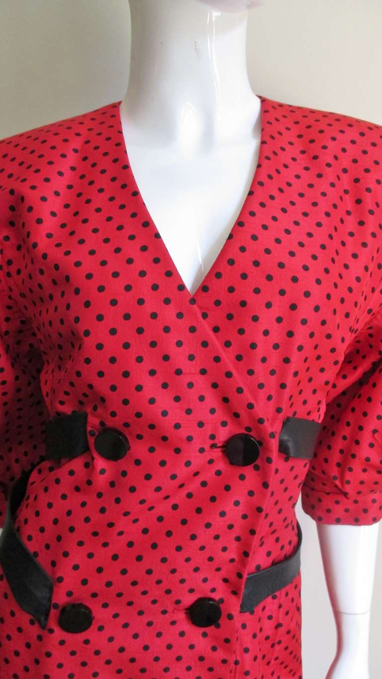 Robe en soie Jacqueline de Ribes avec bretelles en cuir des années 1980 Pour femmes en vente