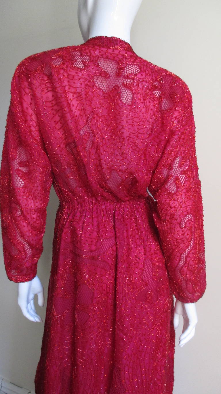 Women's Halston Beaded 1970's Wrap Plunge Gown