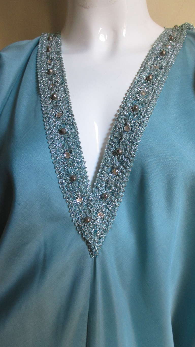 Women's Vintage Halston Silk Caftan With Beaded Trim