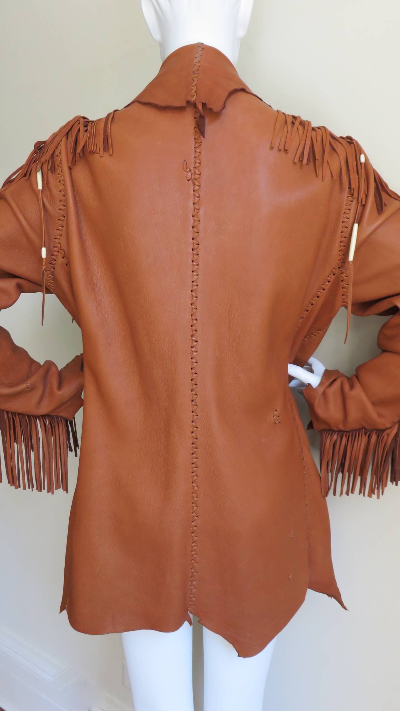 1970s Hand Made Leather Fringe Mahopa Jacket 10