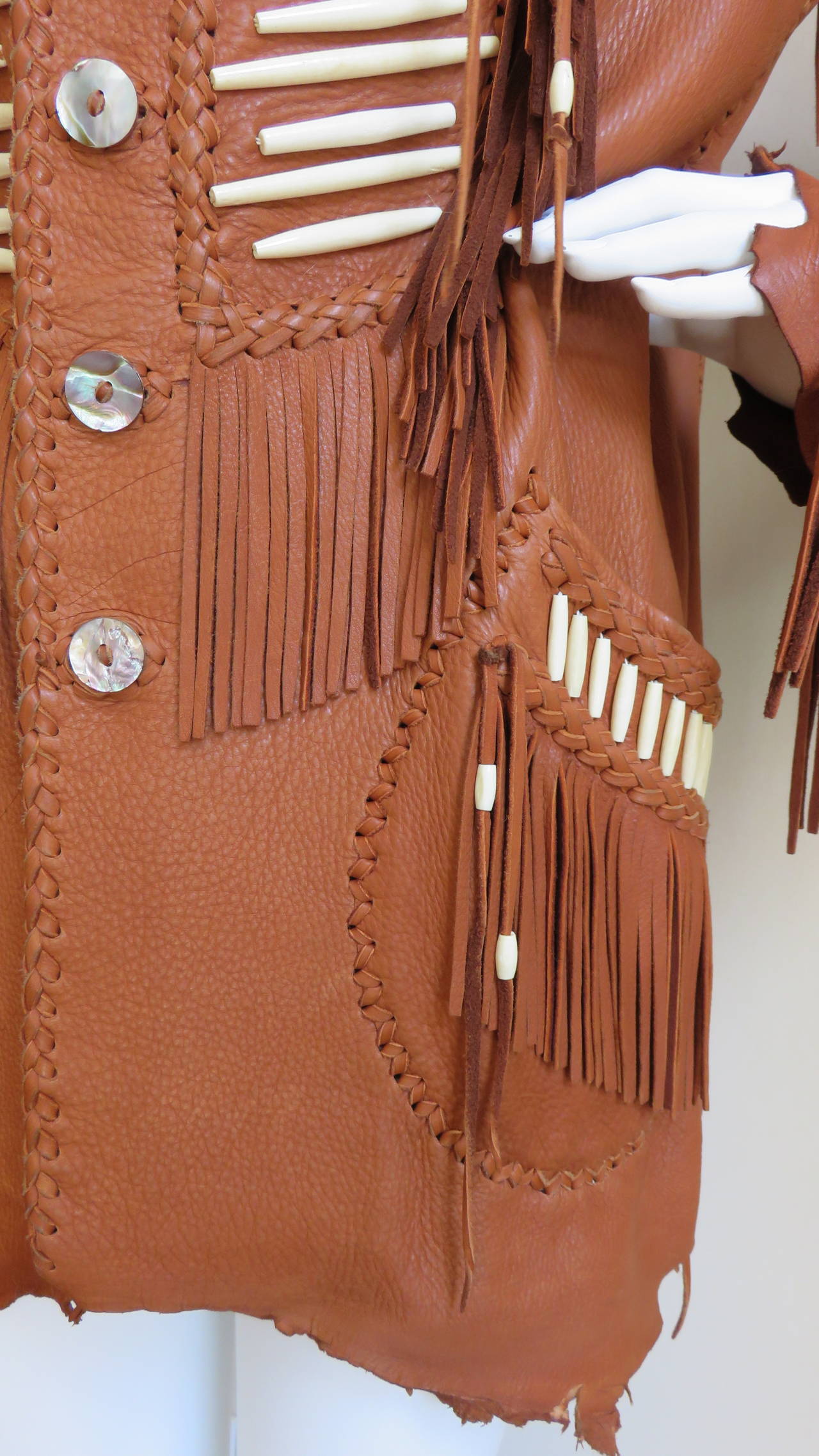 1970s Hand Made Leather Fringe Mahopa Jacket 5