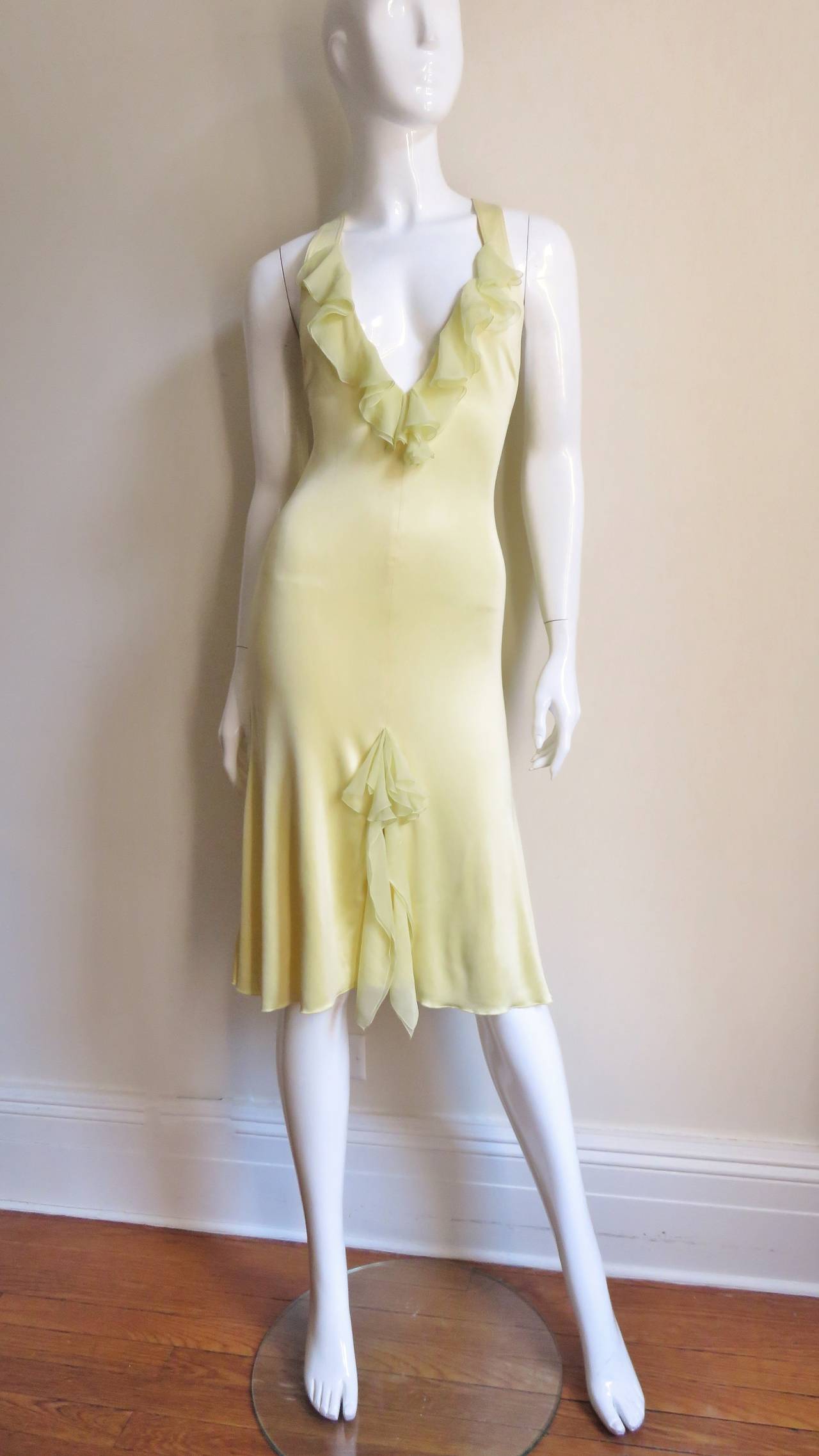 Beige Versace Lemon Plunge Silk Bodycon Dress