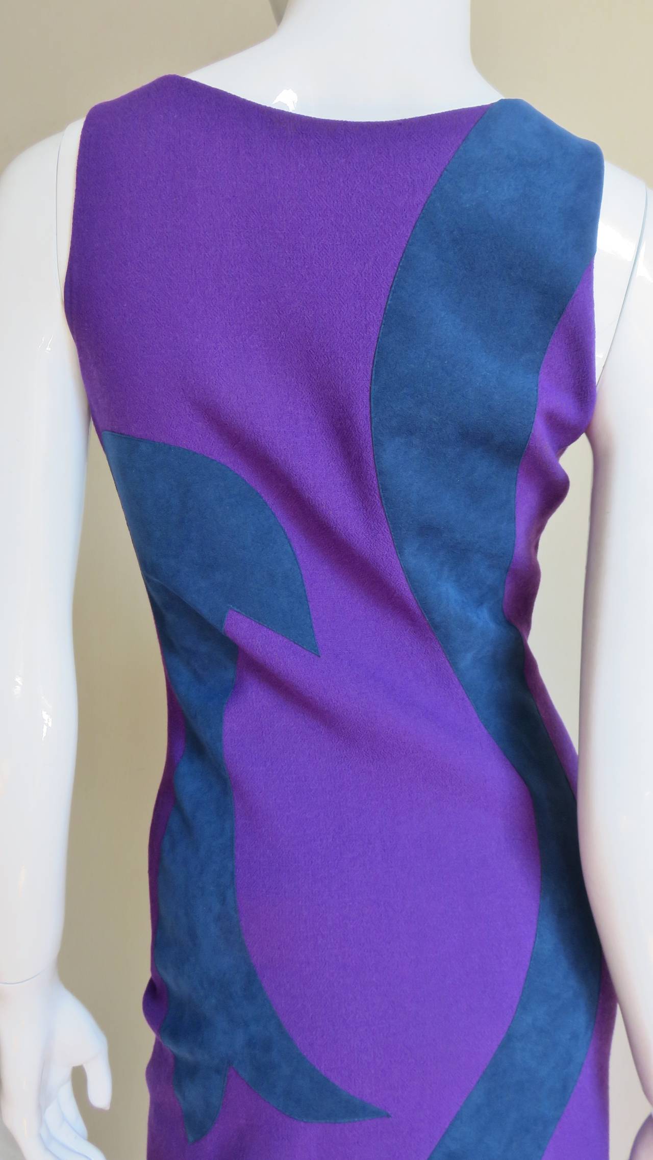 Versace Bodycon Purple Dress With Blue Suede Insert 3