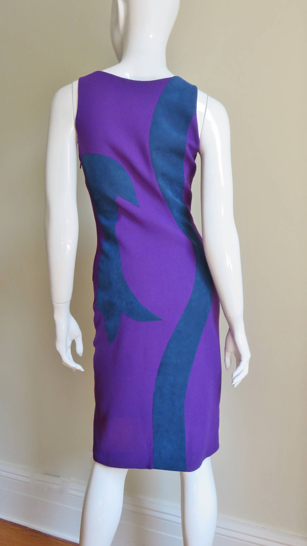 Versace Bodycon Purple Dress With Blue Suede Insert 2