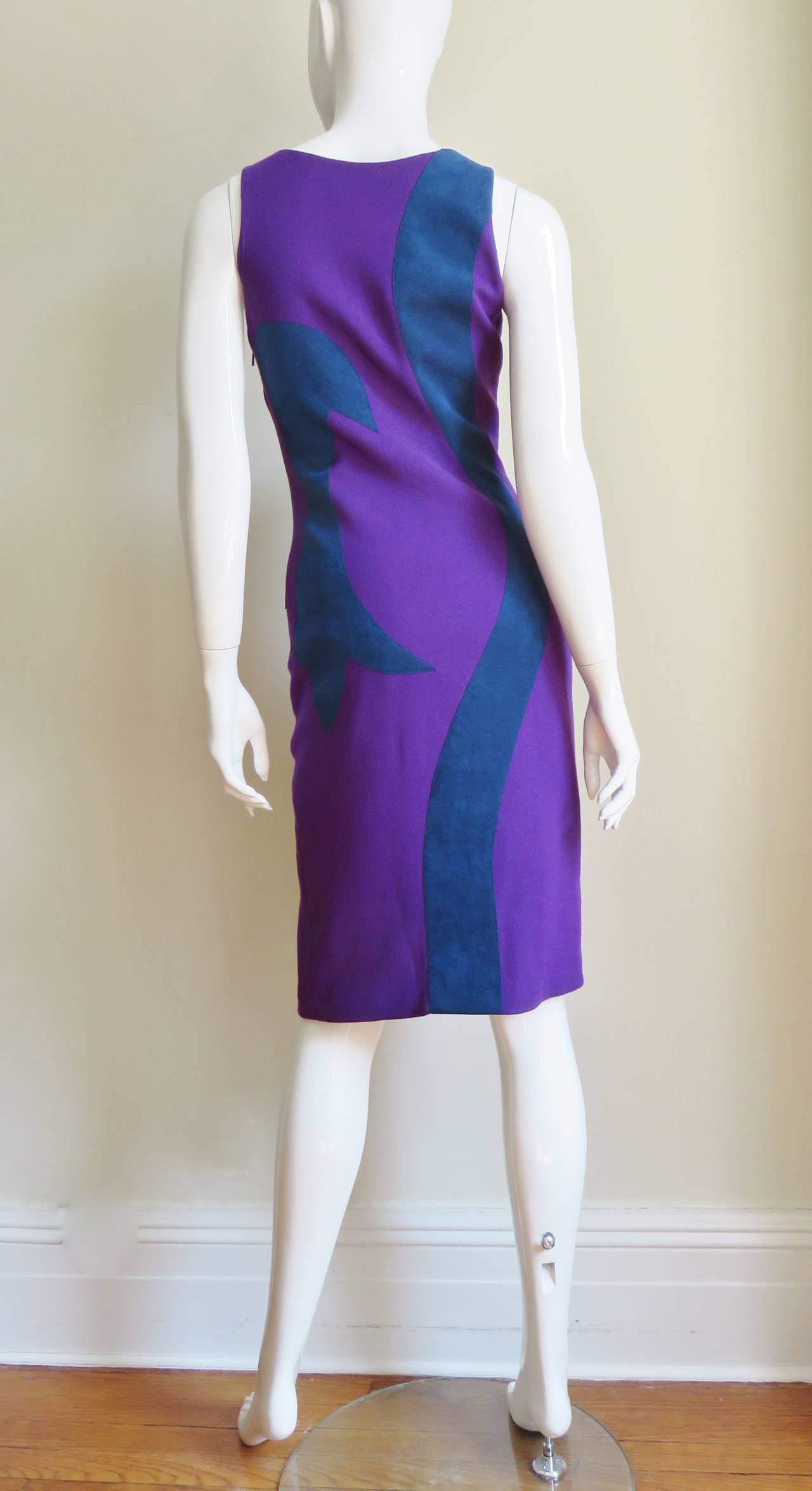 Versace Bodycon Purple Dress With Blue Suede Insert 5