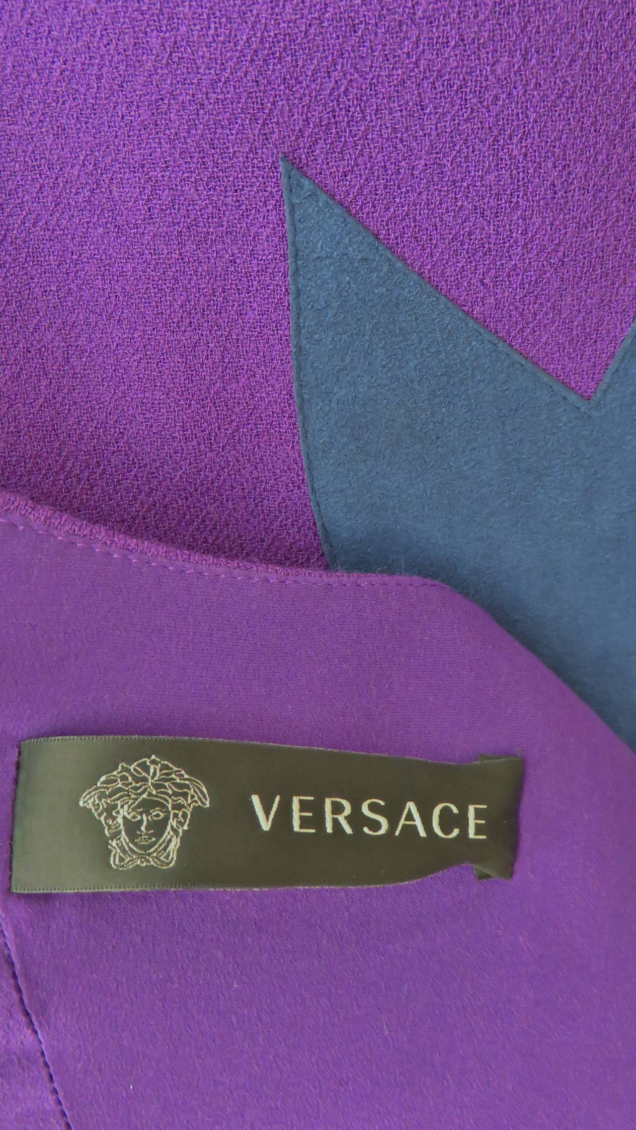 Versace Bodycon Purple Dress With Blue Suede Insert 6