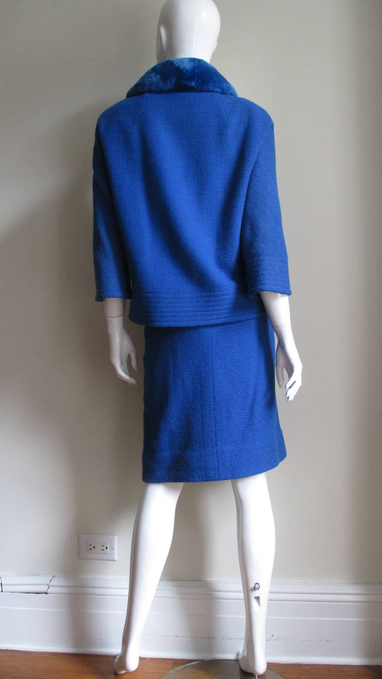 1950s Blue Skirt Suit with Blue Fur Collar 3