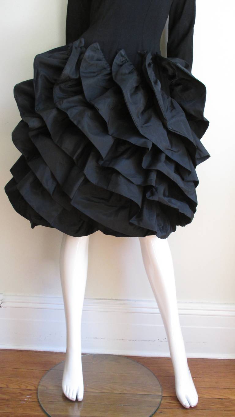 Black 1950s Betty Carol Sculptural Ruffle Dress