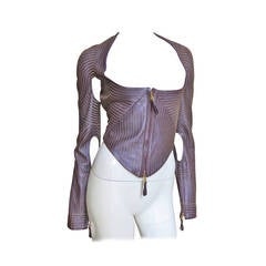 Extraordinary Vintage Ferre Purple Leather Gold Stitched Cutout Jacket 3