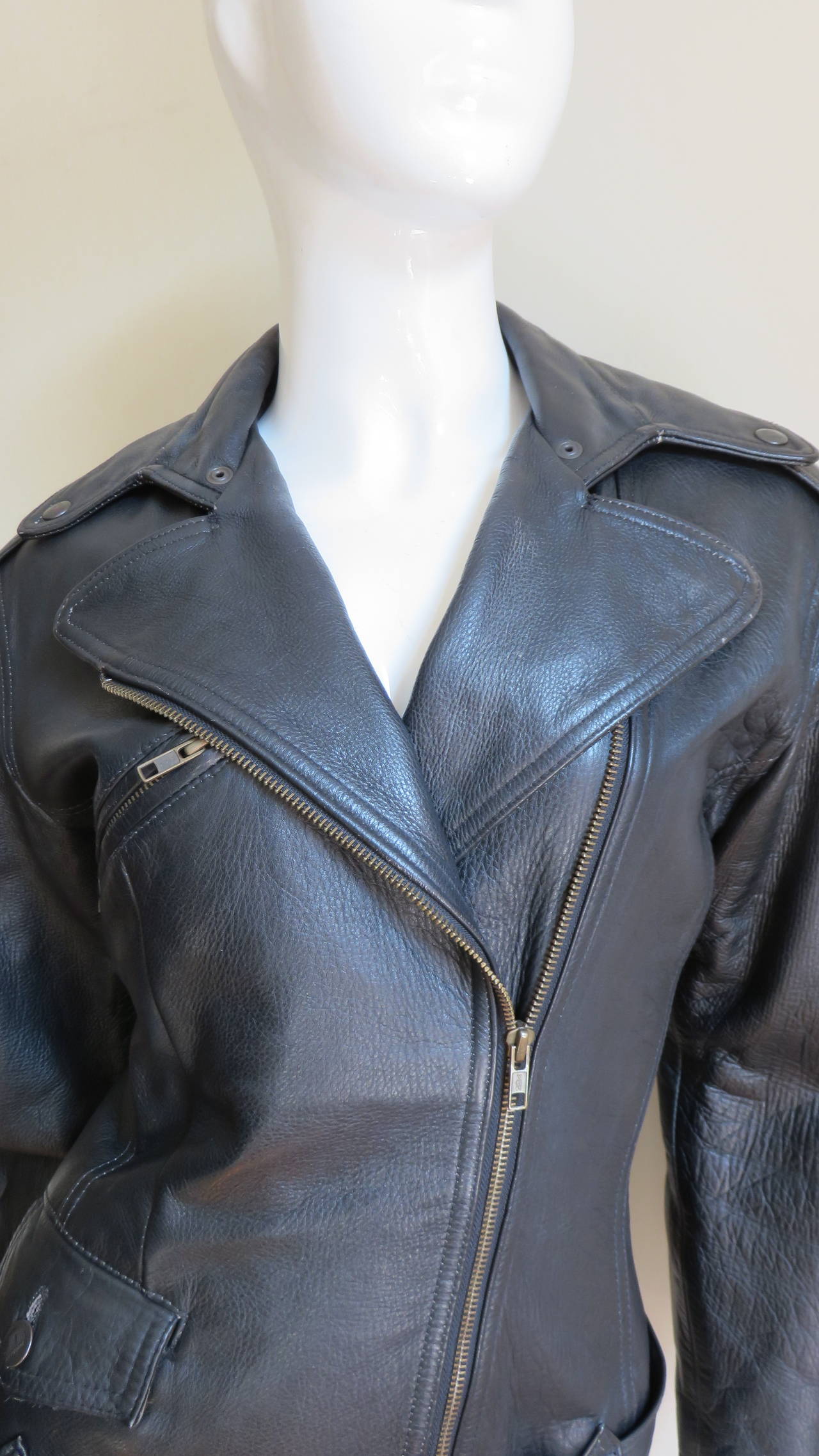 Black Jean Paul Gaultier Hourglass Leather Motorcyle Jacket