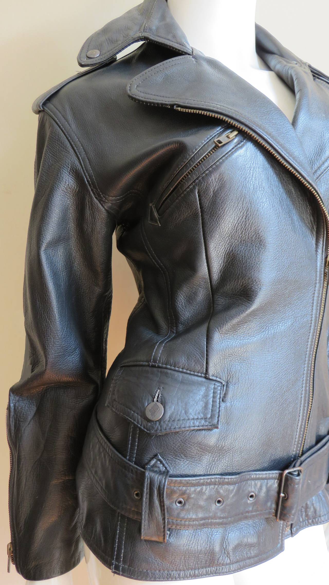 Jean Paul Gaultier Hourglass Leather Motorcyle Jacket In Excellent Condition In Water Mill, NY