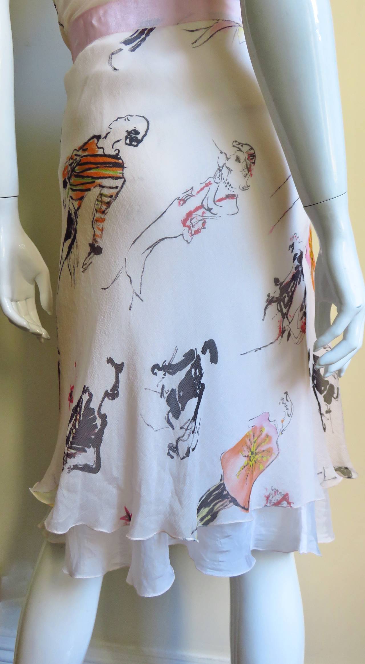 1990s Moschino Wrap Slip Dress with Sketches Pattern 1