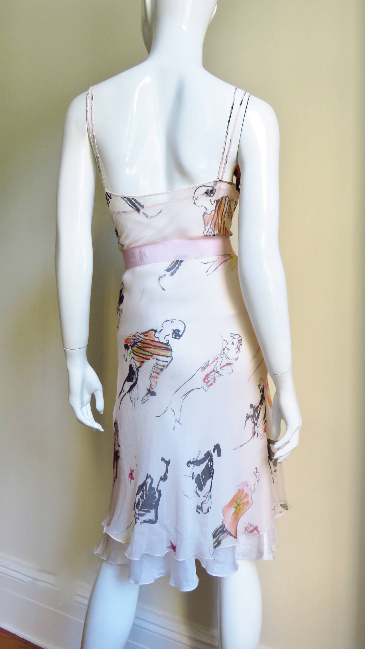 1990s Moschino Wrap Slip Dress with Sketches Pattern In Good Condition In Water Mill, NY