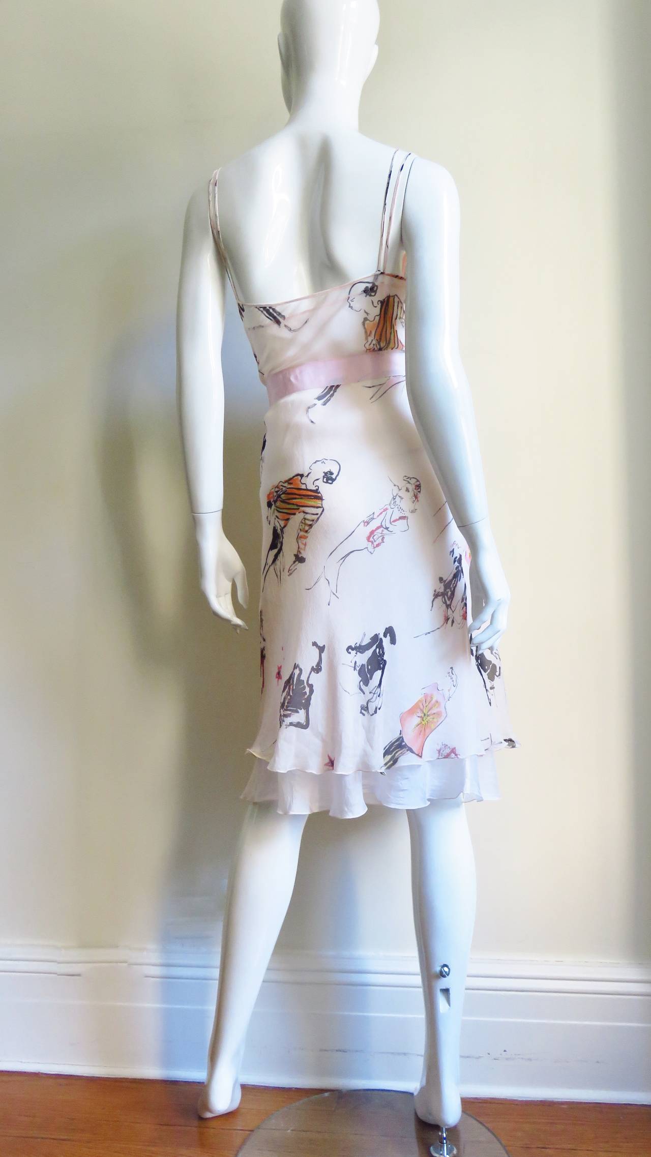 1990s Moschino Wrap Slip Dress with Sketches Pattern 2