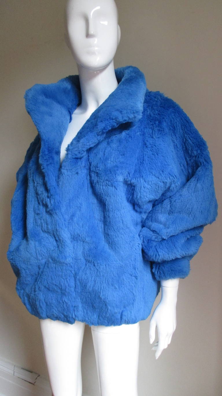 Electric Blue Fur Jacket 1