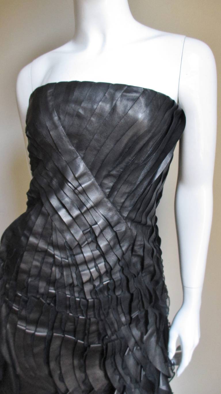Black Incredible Valentino Leather and Silk Strapless Dress