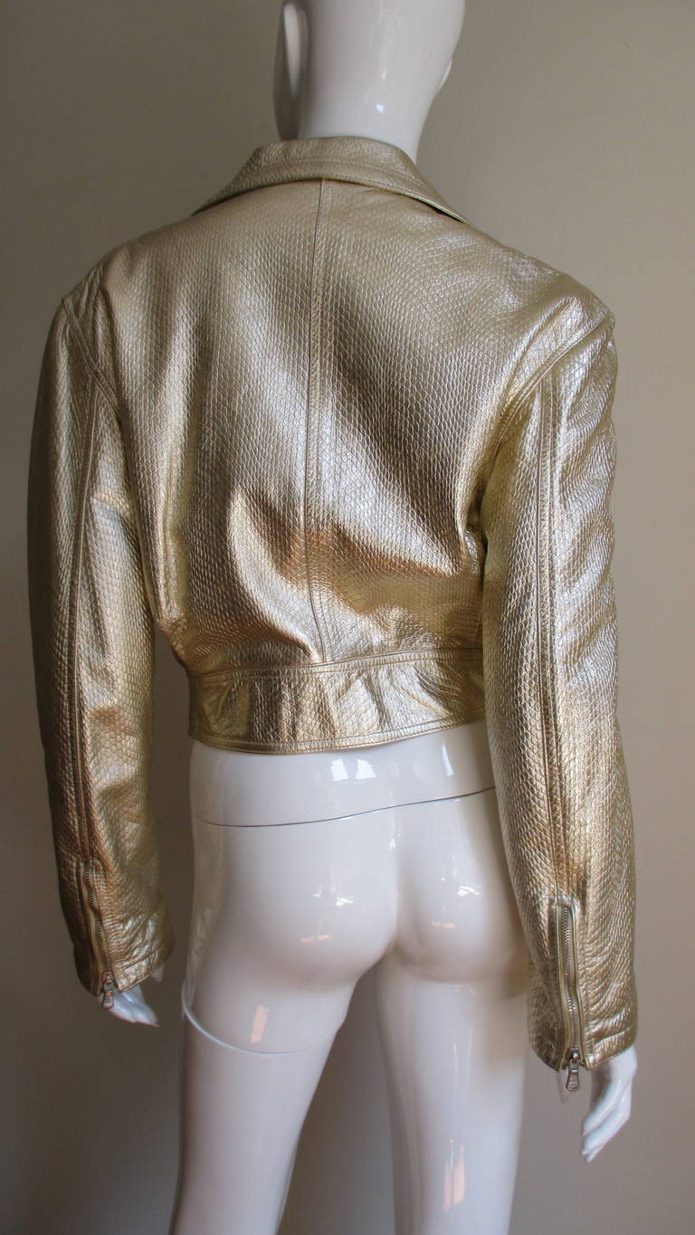 1990s Gianni Versace Gold Leather Motorcylce Jacket & Skirt 3