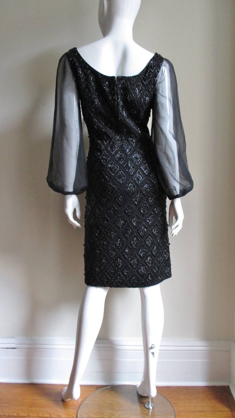 1960's Heavily Beaded Balloon Sleeve Dress 2