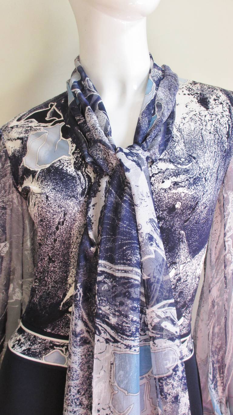 Women's Leonard Silk Tie Neck Color Block Maxi Dress 1970s For Sale