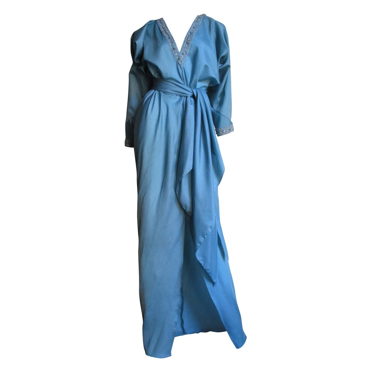 Vintage Halston Silk Caftan With Beaded Trim at 1stdibs