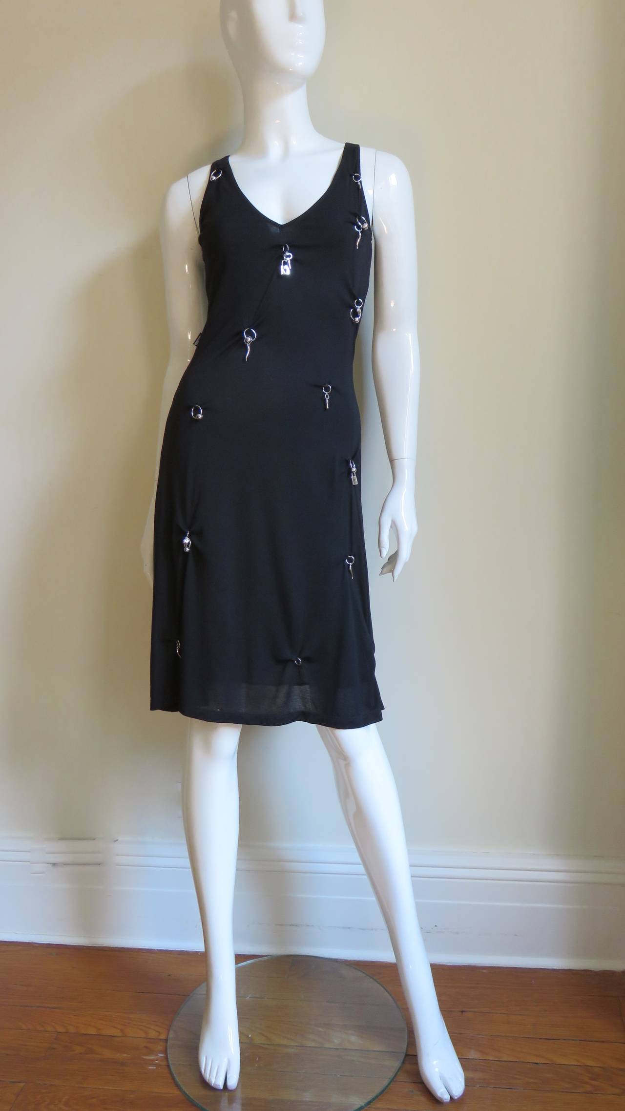 Moschino Dress with Metal Lock and Key Charms  In Good Condition In Water Mill, NY