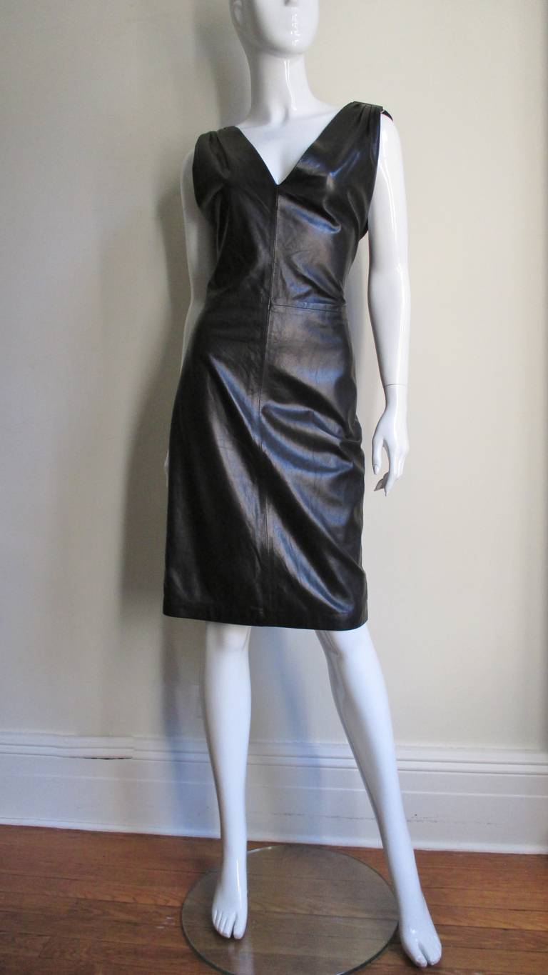 Black Gianni Versace New Leather Dress 1990s For Sale