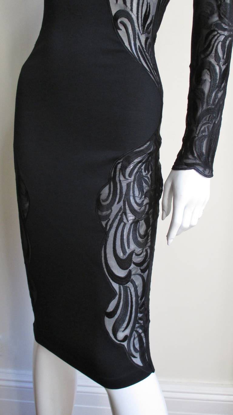 Black Versace Hourglass Dress With Lace Sides 