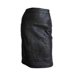 Gianni Versace Trapunto Embroidered  Leather Skirt