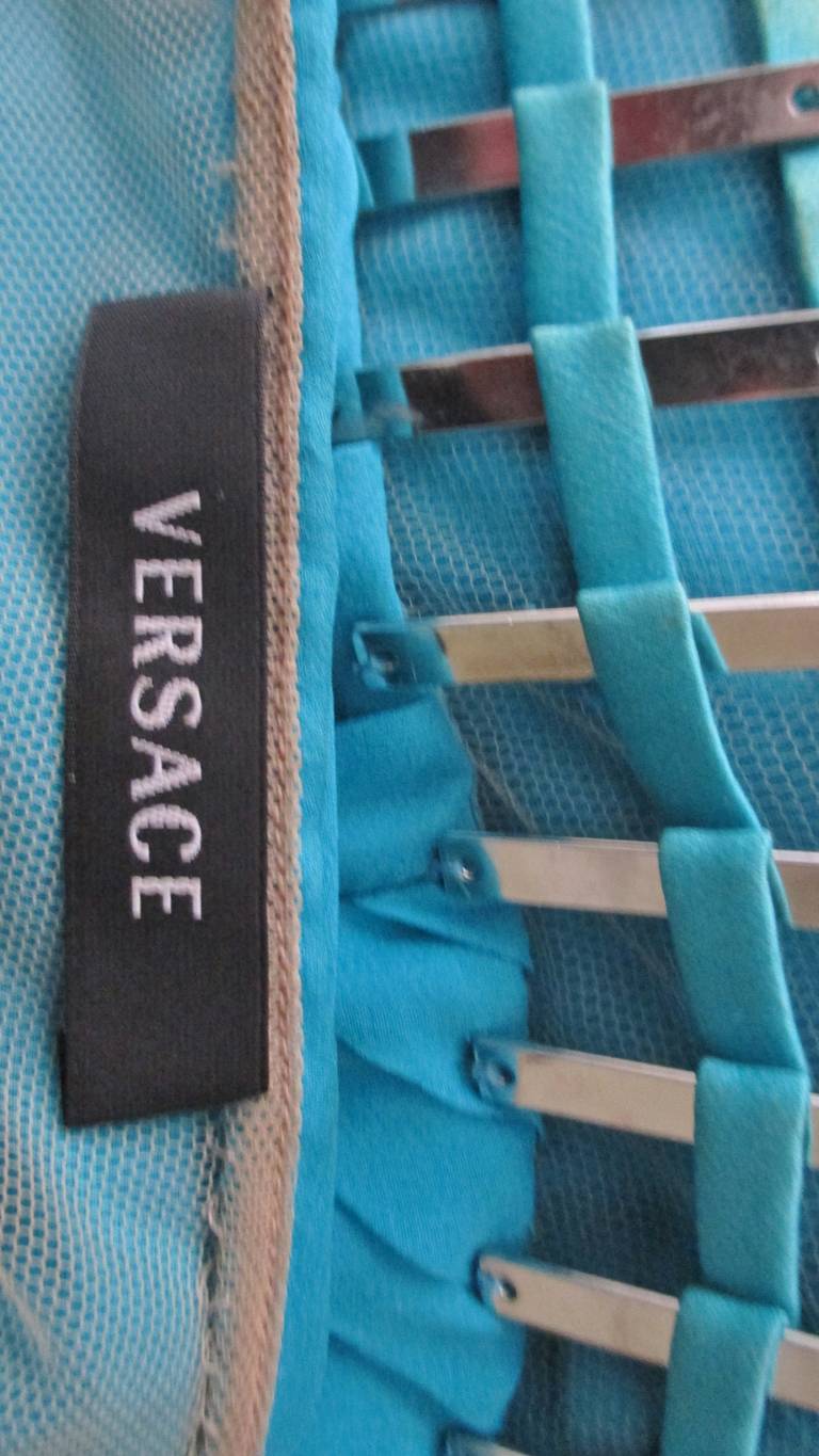 Stunning Versace Mesh & Metal Cutouts Silk Plunge Dress 6