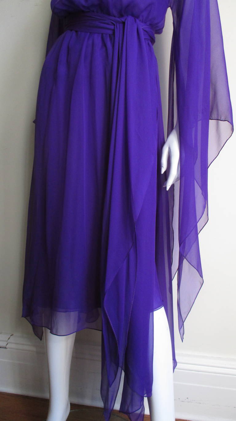 Halston 1970's Slip Dress W Angel Sleeve Caftan Overdress 1