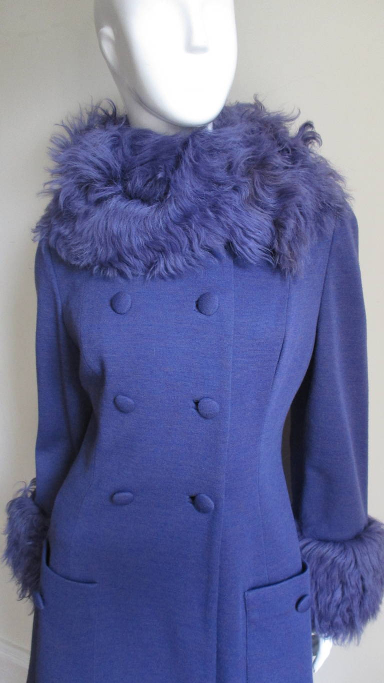 1960's Lilli Ann Mongolian Lamb Trimmed Coat & Dress In Excellent Condition In Water Mill, NY