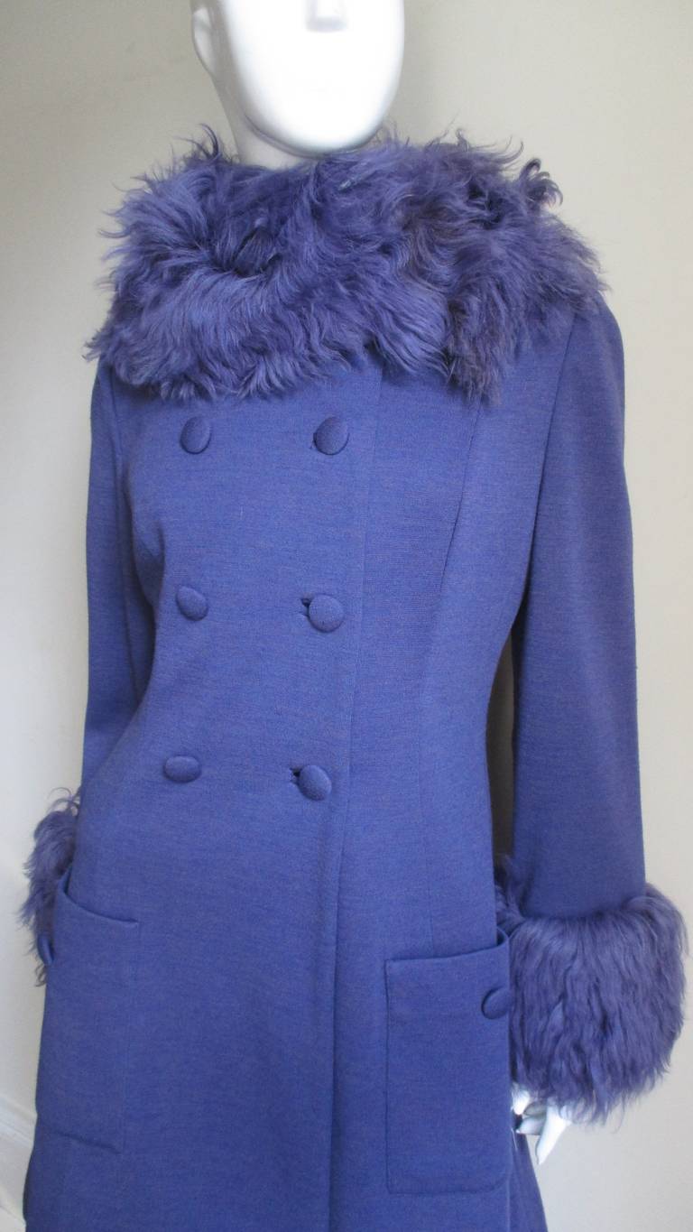 Purple 1960's Lilli Ann Mongolian Lamb Trimmed Coat & Dress