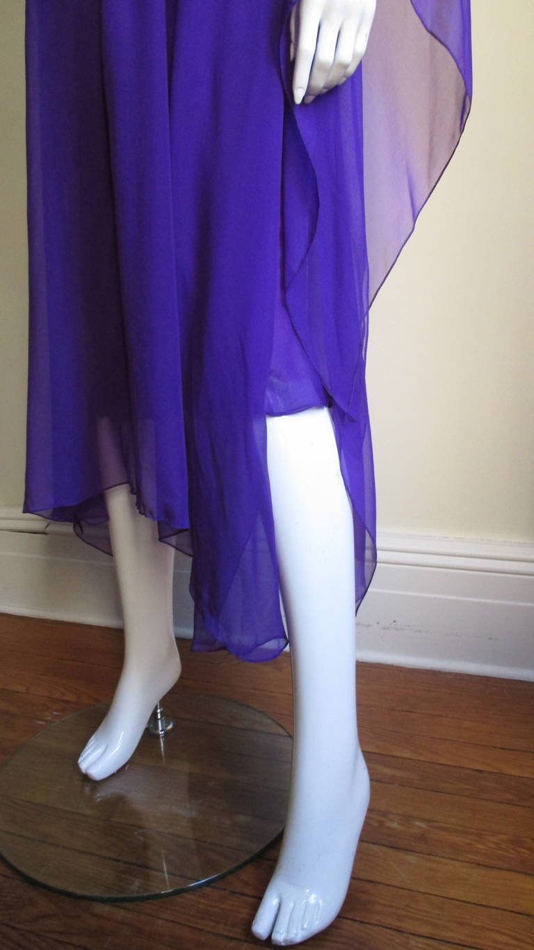 Halston 1970's Slip Dress W Angel Sleeve Caftan Overdress 2