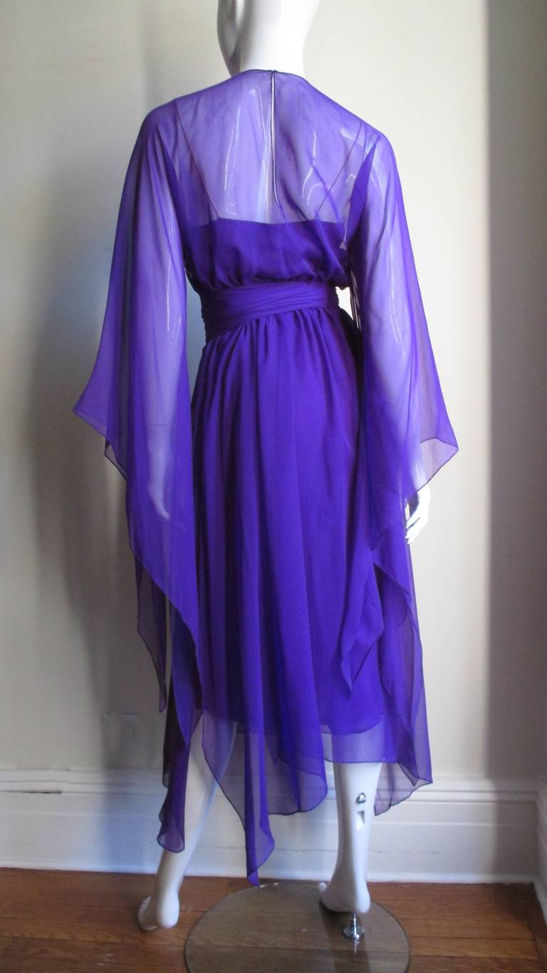 Halston 1970's Slip Dress W Angel Sleeve Caftan Overdress 5