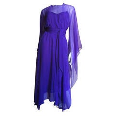 Vintage Halston 1970's Slip Dress W Angel Sleeve Caftan Overdress
