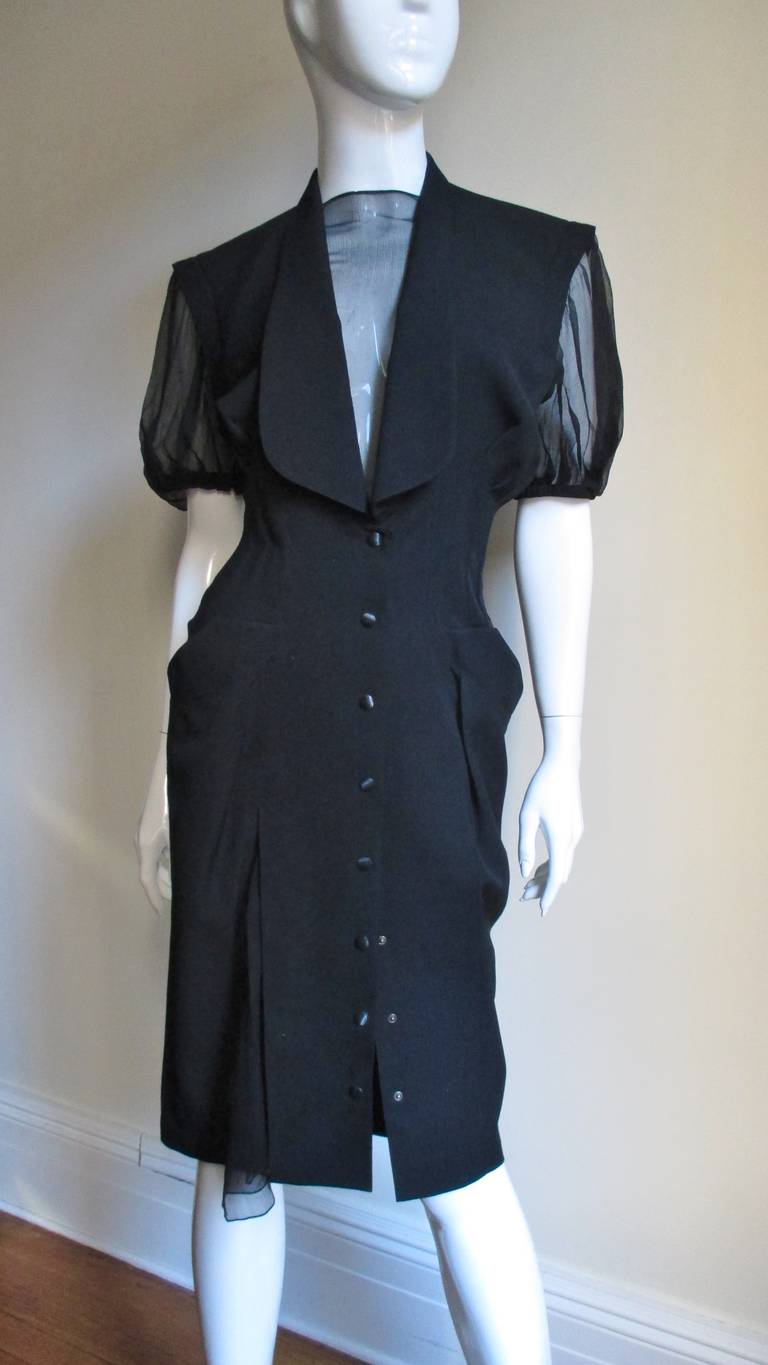 Black 1980s Thierry Mugler Short Sleeves/Detachable Long Sleeves