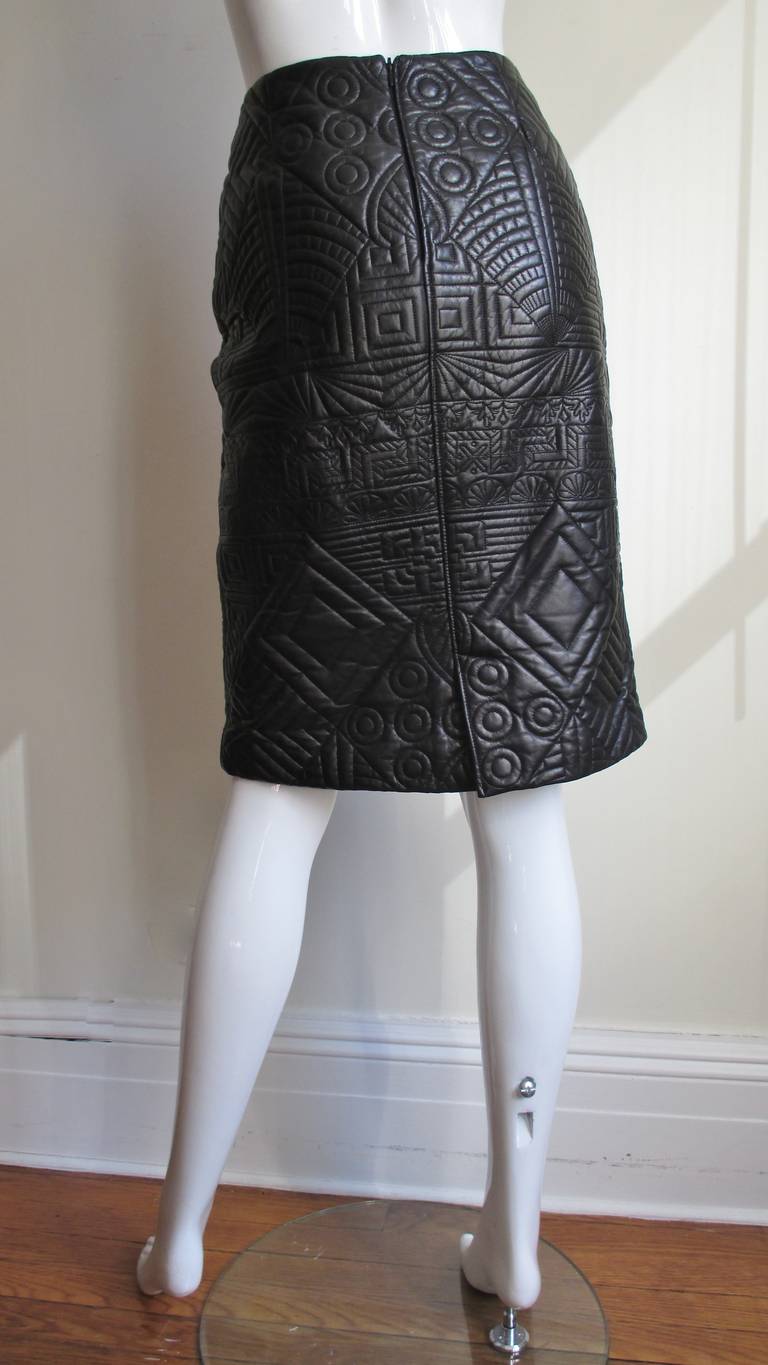 Gianni Versace Trapunto Embroidered  Leather Skirt 4