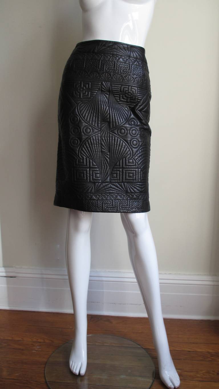 Women's Gianni Versace Trapunto Embroidered  Leather Skirt