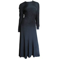 1970's Donald Brooks Elaborately Beaded Waist Silk Dress 3