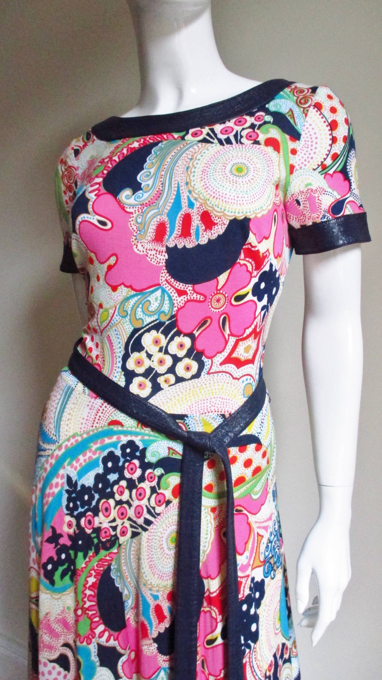 1970's Lanvin Psychadelic Belted Maxi Dress & Wrap In Excellent Condition In Water Mill, NY