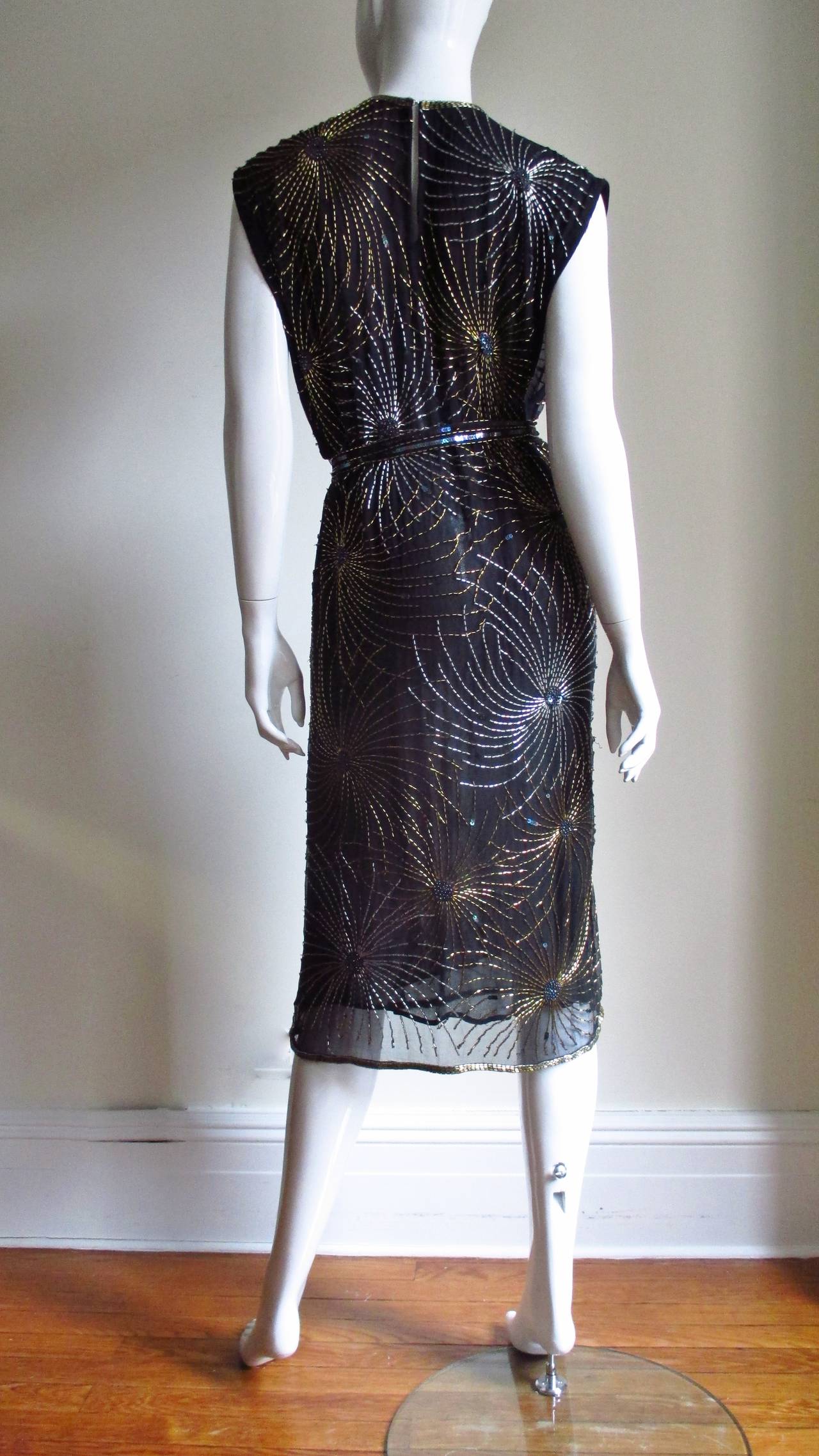 Vintage Halston Bare Side Top Firework Beaded Silk Dress 2