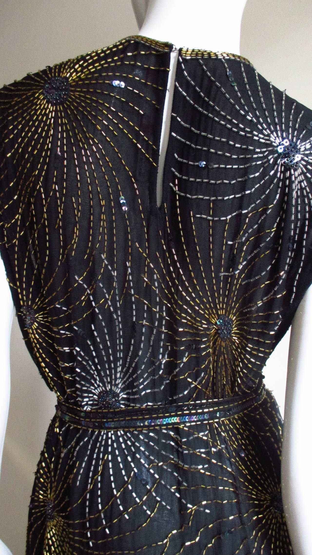 Women's Vintage Halston Bare Side Top Firework Beaded Silk Dress